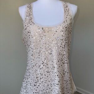 Y2K VTG American Eagle Women’s Tank Top Sequin Champagne Color Mesh Trim Size 12